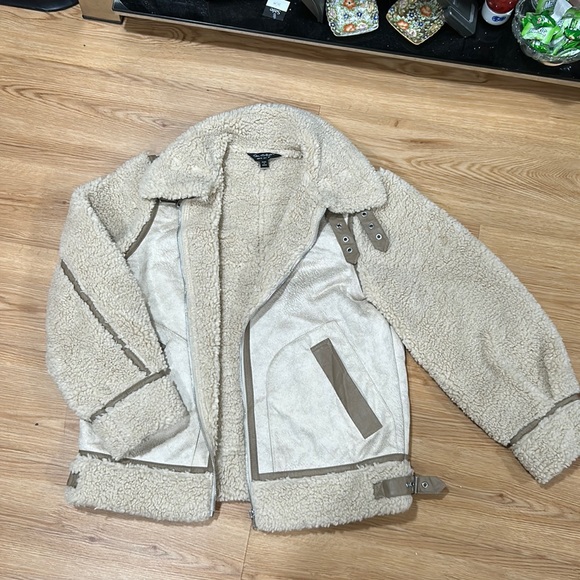 ASOS Miss Selfridge borg sleeve aviator jacket in camel - Picture 1 of 3